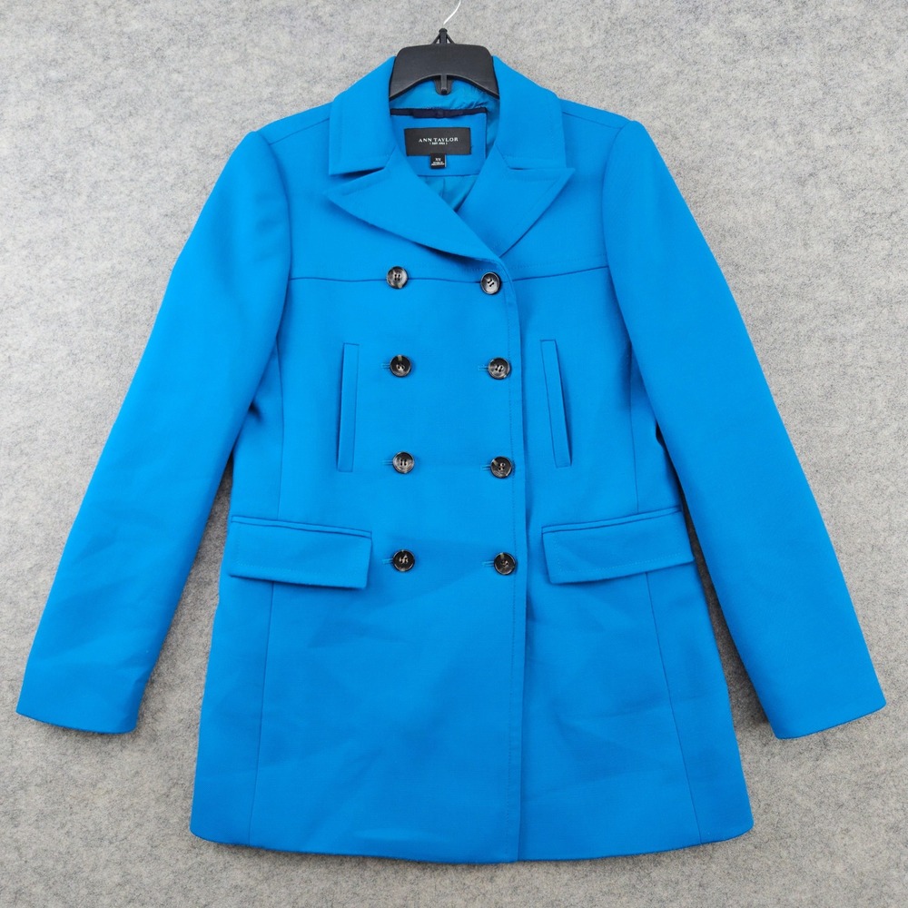 Ann Taylor Pea Coat Women's XS Blue Double Breasted Lined Jacket Wool Blend